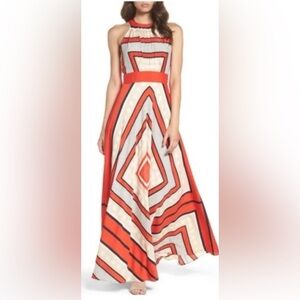 Eliza J Red and Cream Geometric Maxi Dress